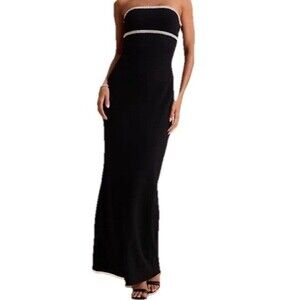 Lulus Rhinestone Cutout Strapless Maxi Dress Size Small In Black Tags Attached